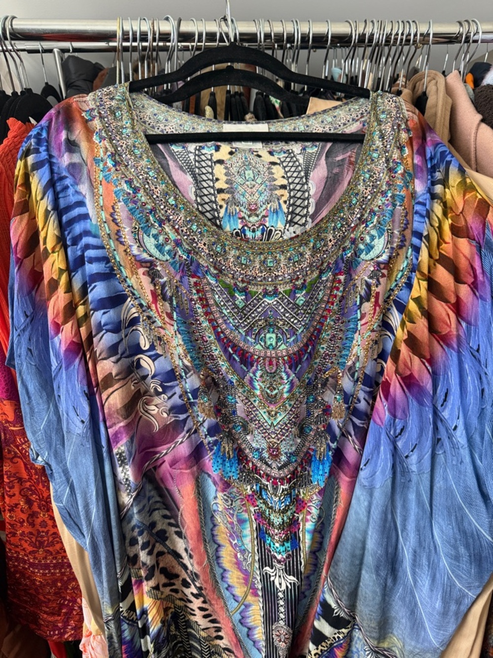Camilla Multicolor Embellished Boho Tunic with Blue and Purple Accents